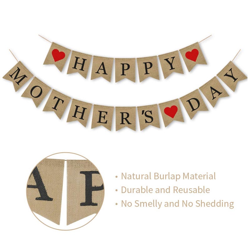 Fntacetik Mothers Day Banner, Fntacetik Mothers Day Decorations for Party Happy Mother's Day Decor Burlap Banner Bunting Flag Garland Sign Photo Backdrop - Image 2
